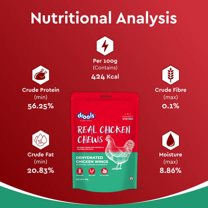Drools Puppy & Adult Dog Treats Dehydrated Chews Wings, 70g| Real Chicken Flavour | Vital Nutrients | Digestive Health | Protein-Packed | Tasty & Nutritious