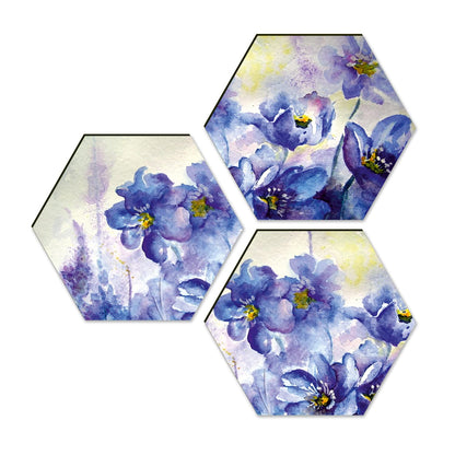 Floral Wall Painting For Living Room Hexagonal Set of 3 (B)