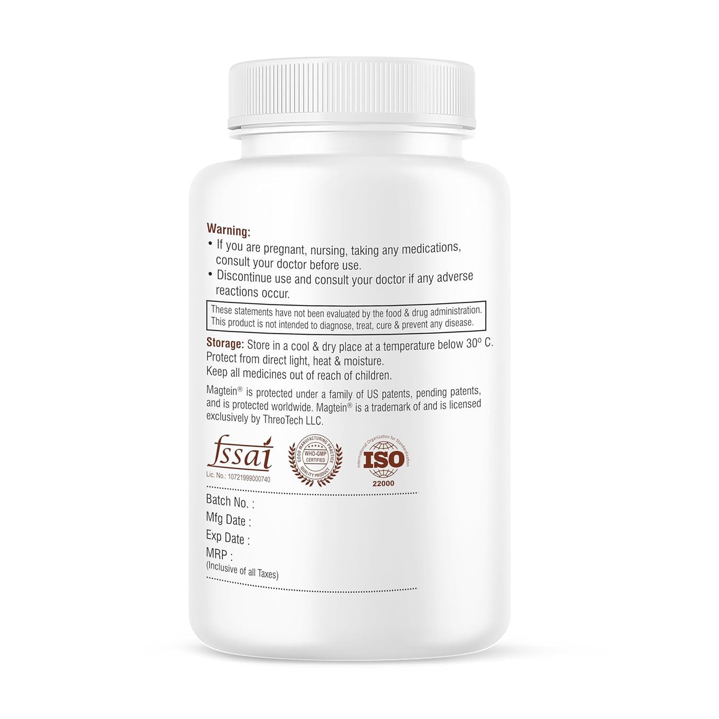Biotrex Nutraceuticals Magtein Magnesium L Threonate Supplement – Supports Cognitive Function, Memory & Sleep – Magnesium L-Threonate for Brain Health – 90 Veg Capsules – Highly Bioavailable Formula