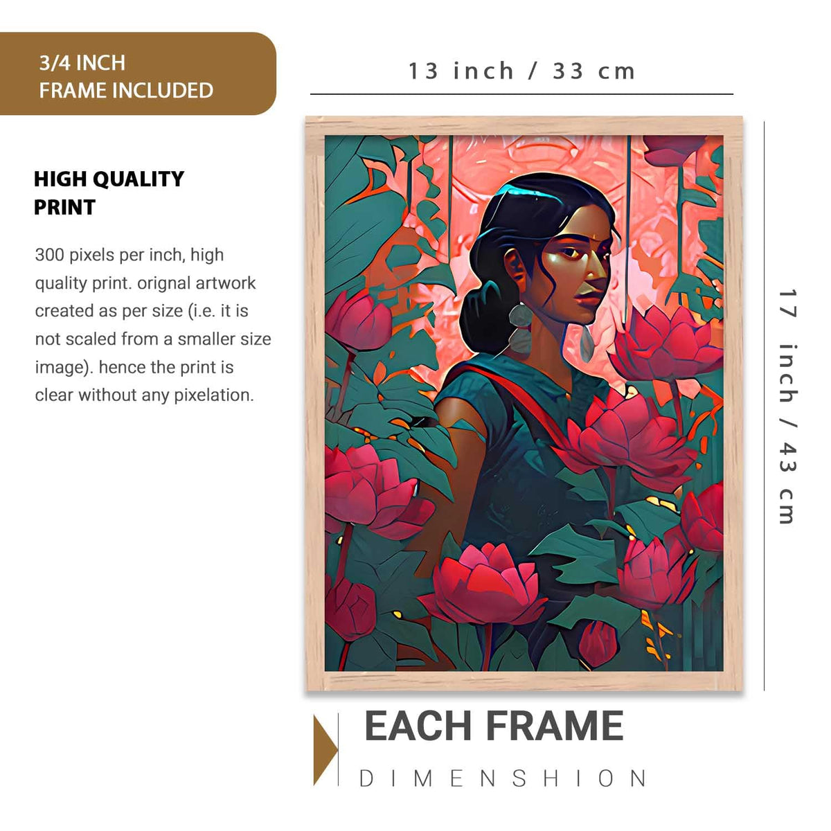 Modern Wall Art Home Decoration Paintings With Frame For Living Room Bed Room Hotel Wall Decor Digital Reprint Set of 3 (13X17 inch)