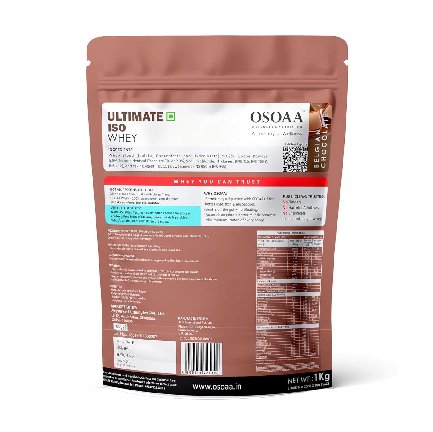 OSOAA Ultimate ISO Whey protein powder package on a white background