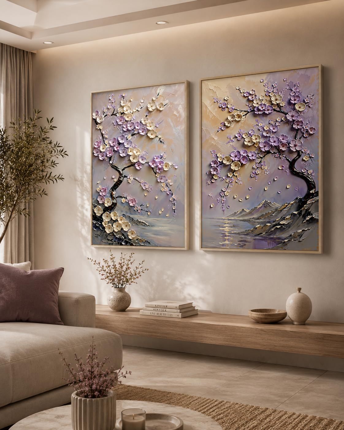 2 Piece Framed Wall Art Set, 3D Textured Floral Botanical Painting, Modern Abstract Flower Wall Decor for Living Room, Bedroom, Dining Room & Office, Brown Frame, 13 x 19 Inch, Ready to Hang, Housewarming Gift