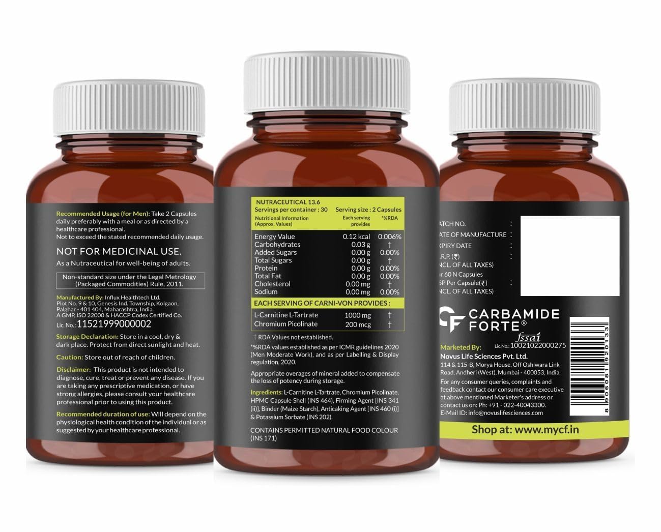Three bottles of Carbamide Forte with labels on a white background