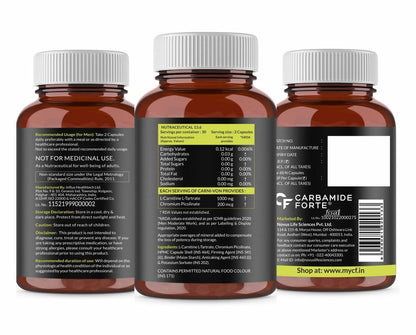 Three bottles of Carbamide Forte with labels on a white background