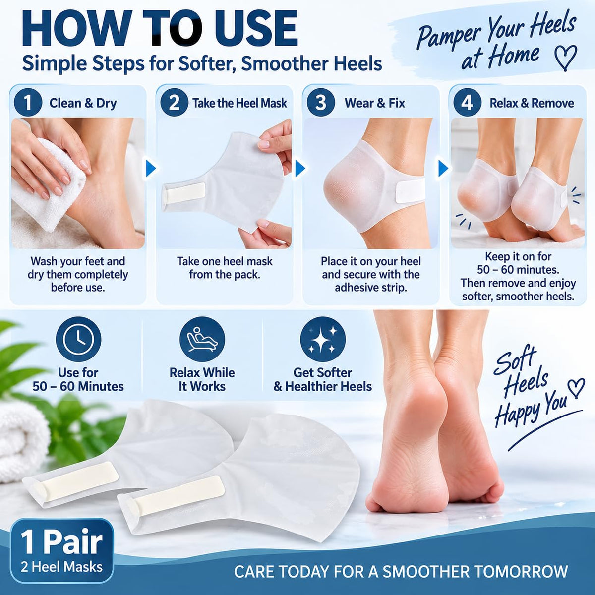 KYTRONIC Exfoliating Heel Mask for Dry, Rough & Cracked Heels, 1 Pair Heel care mask with moisturizing essence for dry, rough skin, dead skin and callus care; easy adhesive fit, 1 pair