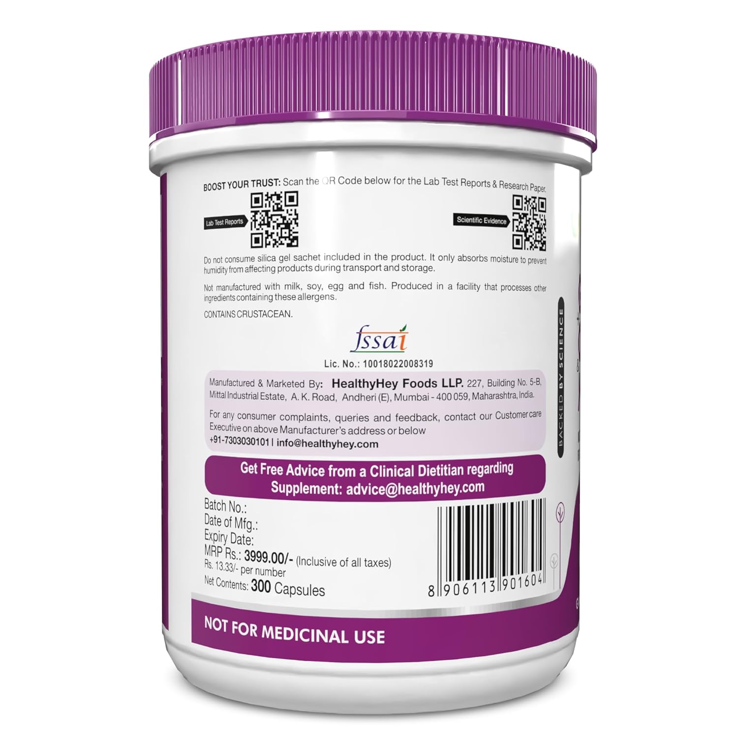 Zephivo HealthyHey Nutrition Double Strength Glucosamine Chondroitin and MSM for Cartilage; Joint and Bone 300 Capsules
