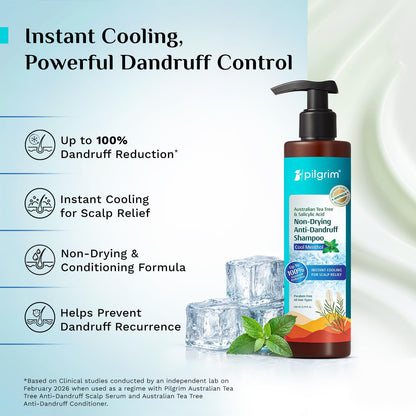 Pilgrim Australian Tea Tree & Salicylic Acid Anti-Dandruff Shampoo with Cool Menthol | Up to 100% Dandruff Reduction*| Soothes Itchy Scalp | Non-Drying Formula | All Hair Types | For Men & Women (200ml)