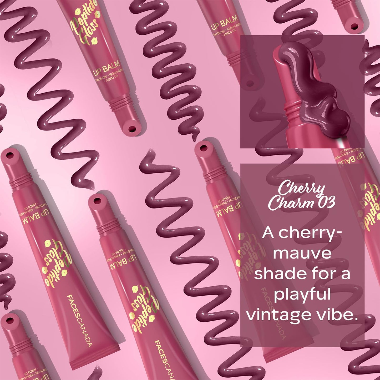 FACES CANADA Peptide Gloss Lip Balm - Cherry Charm 03, 10 ml | Tinted Lip Balm | Deeply Nourishing | Lightweight | Soft & Smooth Finish | Overnight Lip Treatment | With Butters & Hyaluronic Acid Infused
