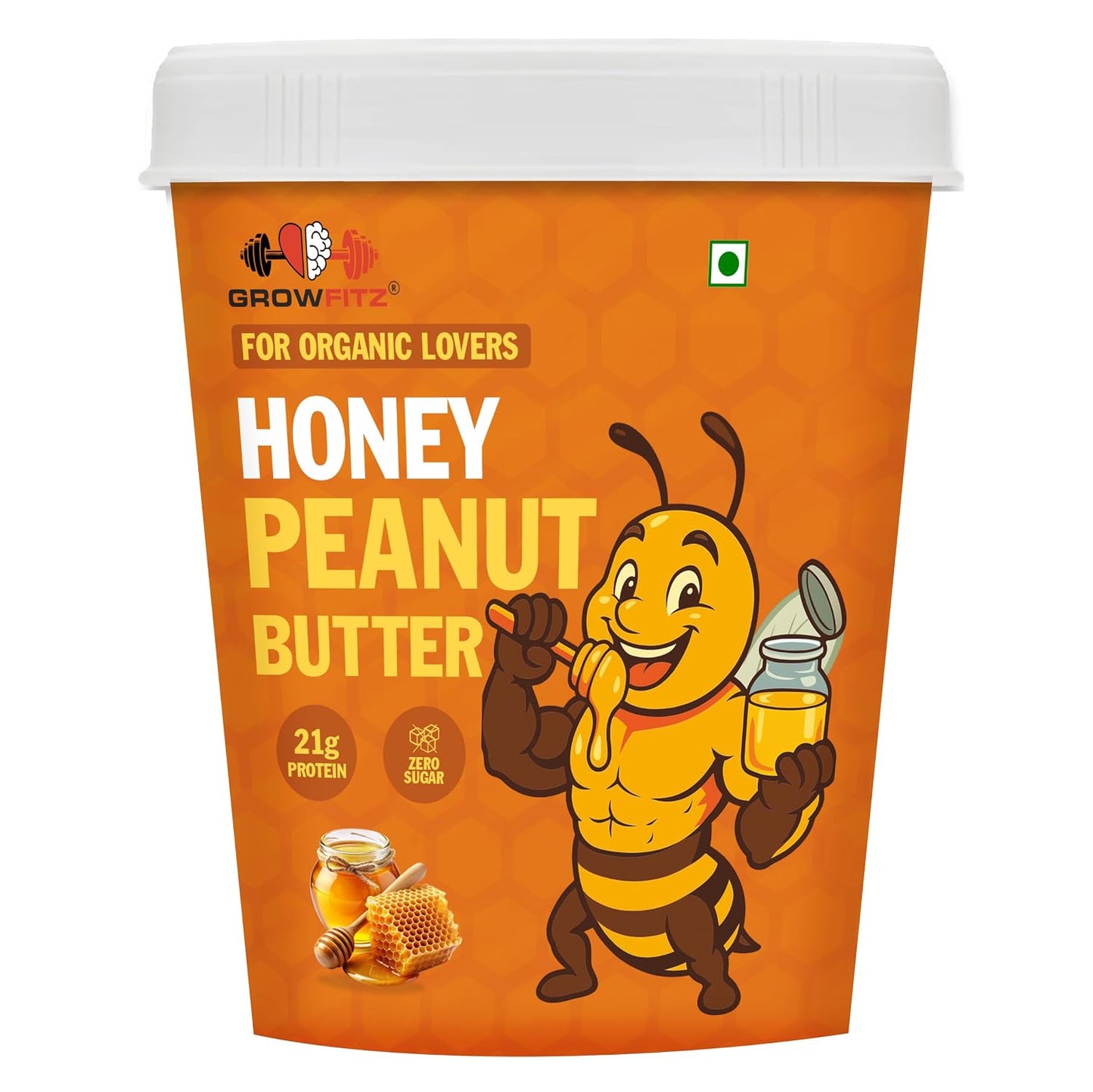 Growfitz Honey Peanut Butter 400g | 21g High Protein | Roasted Peanut With Added B-12 & Minerals for Brain & Heart Health, Zero Added Sugar | Tasty & Healthy Bread Spread (Pack of 1)