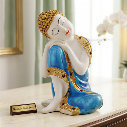 Buddha Idol Statue | Show Pieces for Home Decor Living Room (Blue White Glossy)