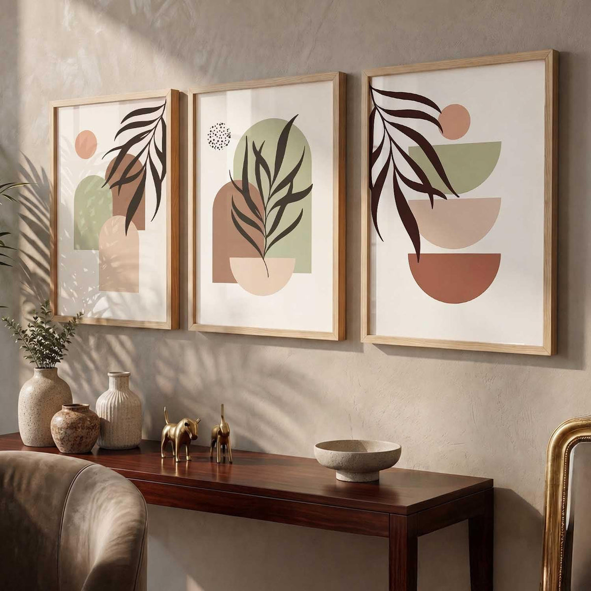Boho Painting Wall Art Home Decoration Paintings With Frame For Living Room Bed Room Hotel Wall Decor Digital Reprint Set of 3 (13X17 inch)