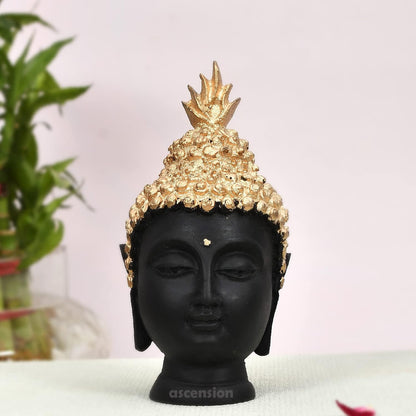 Resin Buddha Head Statue (Golden, 13.5 cm X 6.5 cm) - Decorative Buddha Idol Showpiece for Home Living Room Office Pooja Room Table Decoration Gifts Figurine Showpiece