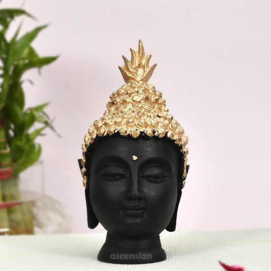 Resin Buddha Head Statue (Golden, 13.5 cm X 6.5 cm) - Decorative Buddha Idol Showpiece for Home Living Room Office Pooja Room Table Decoration Gifts Figurine Showpiece