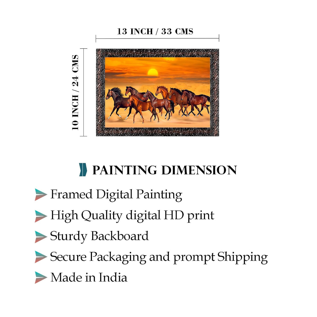 Running Seven Horses Painting With Frame