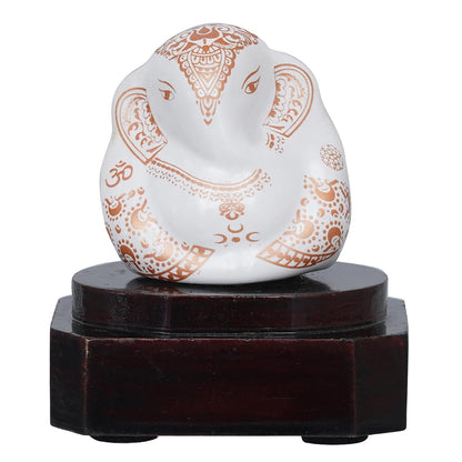 Handcrafted Polyresin White & Orange Lord Ganesha Idol for Home, Temple, Pooja Room, Office, and Car Dashboard - Divine God Idol Perfect for Diwali, Ganesh Chaturthi, Birthday Gift Giving