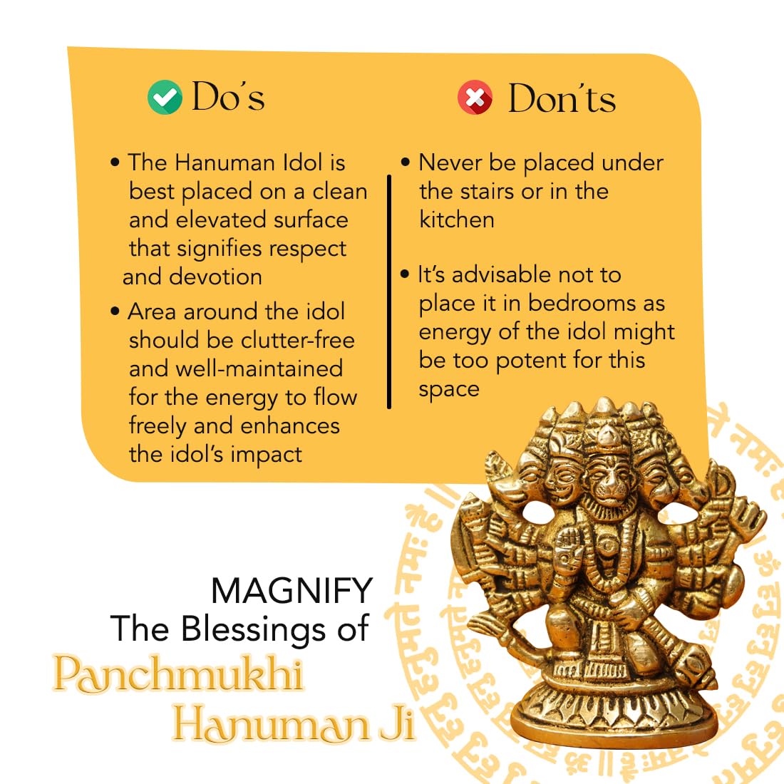 100% Pure Brass Panchmukhi Hanuman (Size: 6 cm) | Panchmukhi Hanuman Murti for Door Entrance | Panch Mukhi Hanuman Ji for Car Dashboard | Vastu Protection from Evil Eye