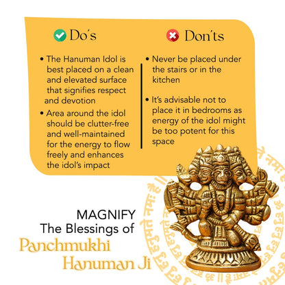 100% Pure Brass Panchmukhi Hanuman (Size: 6 cm) | Panchmukhi Hanuman Murti for Door Entrance | Panch Mukhi Hanuman Ji for Car Dashboard | Vastu Protection from Evil Eye