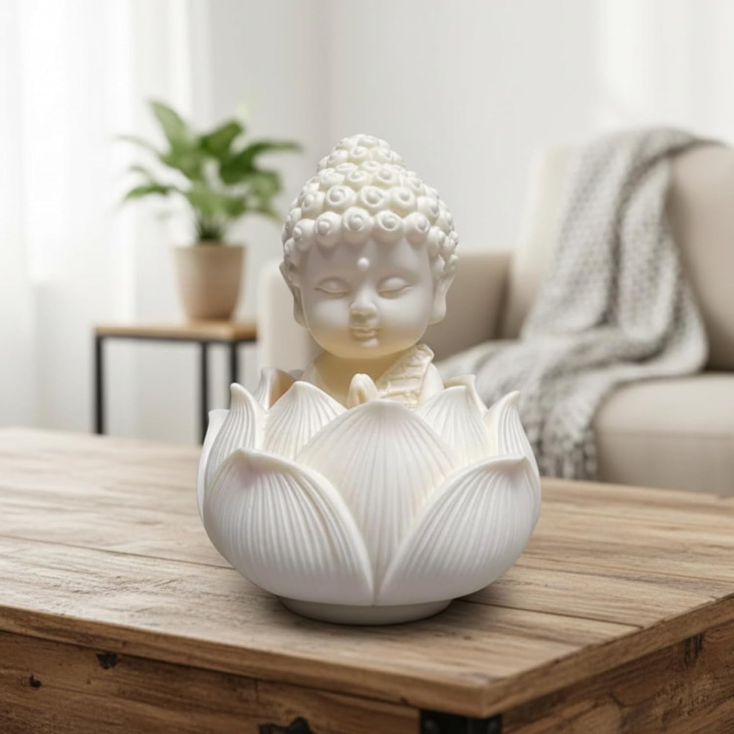 eCraftIndia White Lotus Baby Buddha Statue Showpiece for Home Decor | Living Room, Bedroom, Office & Car Dashboard