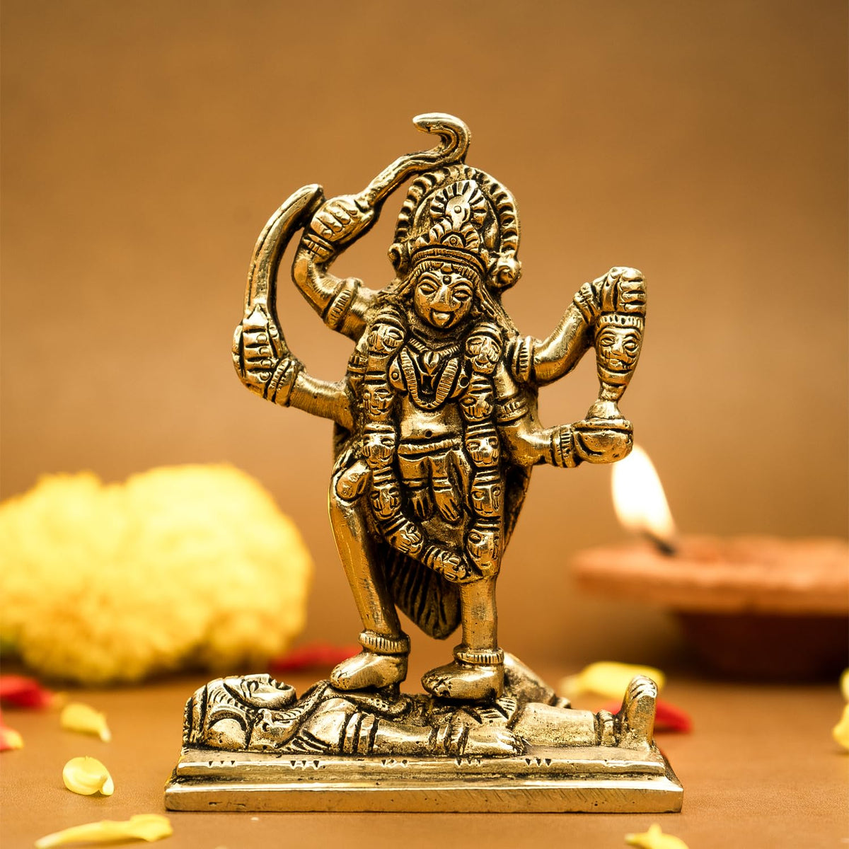 100% Pure Brass MATA Rani Murti (Size: 11 cm) | Kali Maa Idol for Car Dashboard, Pooja Room, Home Decor & Office Desk | Maa Kaali Goddess Idol | Kali MATA Murti for Home