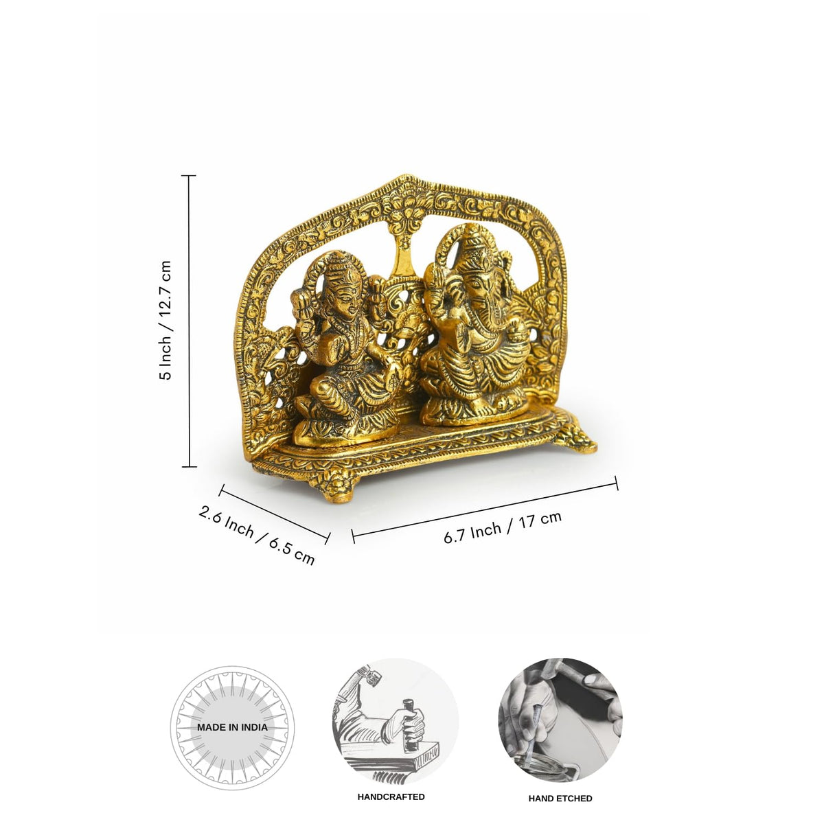 'Laxmi Ganesh' Idol Showpiece Figurine (5.0 Inches, Golden, Metal)|Handcrafted Laxmi Ganesh Idol for Home Décor Laxmi Ganesh Murti for Pooja Room