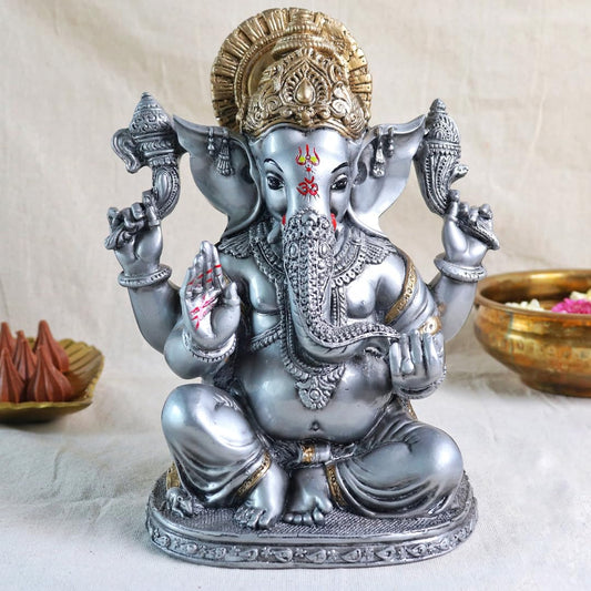 Ganesh Ji Decoration Items for Home | 8 Inch | Murti | Ganpati Idol | Ganesha Idols | Silver & Golden | Ideal for Gifting | Pooja Room |