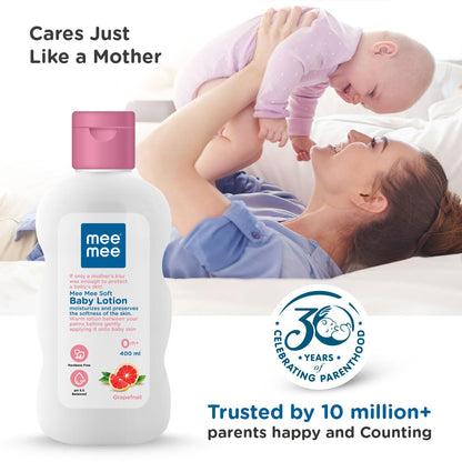 Mee Mee Baby Lotion – Moisture-Rich Cream-Lotion with Triple Botanical Moisture-Lock System | Infused with Chamomile, Olive & Grapefruit Extracts | Hypoallergenic, pH-Balanced & Alcohol-Free for Newborns & Sensitive Skin | 400 ml