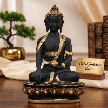 New Limited Edition Meditating Sitting Buddha Idol Statue showpiece Home Decor Decoration Items for Living Room and Gifts (Golden Black-BS1)