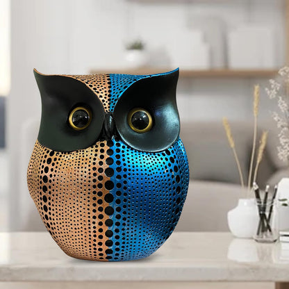 Modern Classy Happy Owl Resin Art Figure Showpiece (Pack of 1, Pink & Blue)