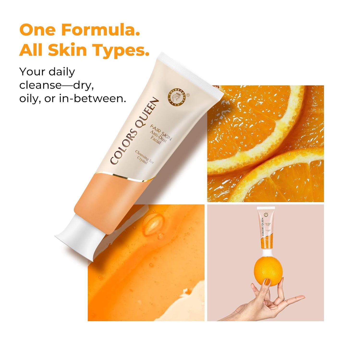 Colors Queen Anti Dust Facial Cleanser | Instant Dirt Removal Face Wash for Glowing Skin | Face Cleanser for Men and Women with Cleansing Ice Crystal Formula (50 gram)