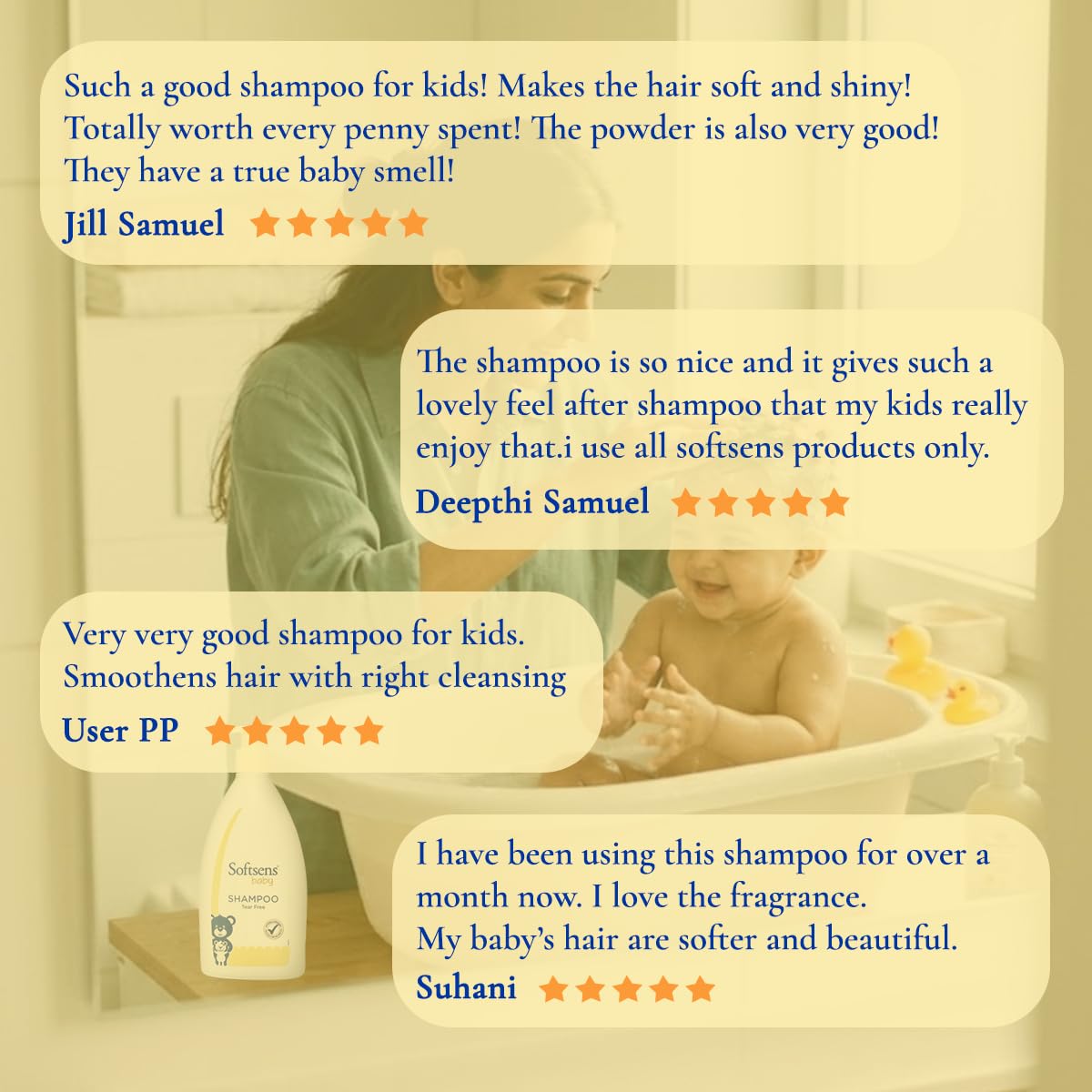 Softsens Baby Tear-Free Shampoo 500ml | Enriched with Castor Oil | Ultra-Mild,Dermatologically, Hypoallergenic, Paraben & Sulfate-Free Formula for Babies