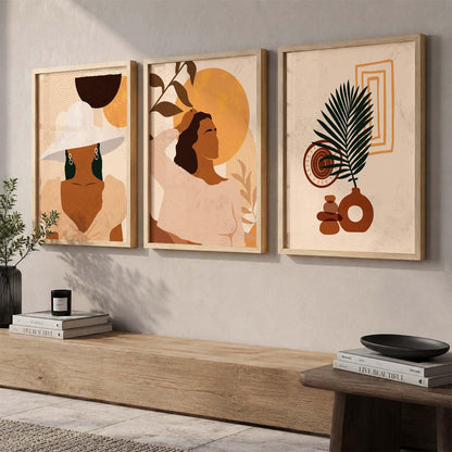 Decorative Modern Wall Art Home Decor Boho Painting poster With Frame For Living Room Bed Room Hotel Wall Decor Digital Reprint Set of 3 (13x17 inch)