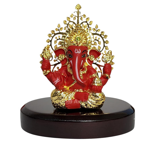 Gold Art India Lord Ganesha Idol Kalpavruksh Tree Ganesh Idol for Home Entrance Ganesh Ji for Car Dashboard | Ganesh Murti for Home Decor, Gifting & Pooja Room Oval MDF Base (Red)