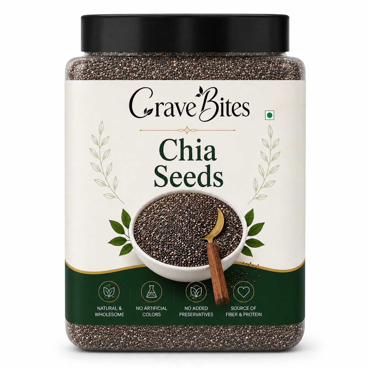 Crave Bites Premium Chia Seeds 100 gm | Rich Source of Calcium, Fibre & Protein | Clean Chia Seeds for Eating & Weight Management | Jar Pack