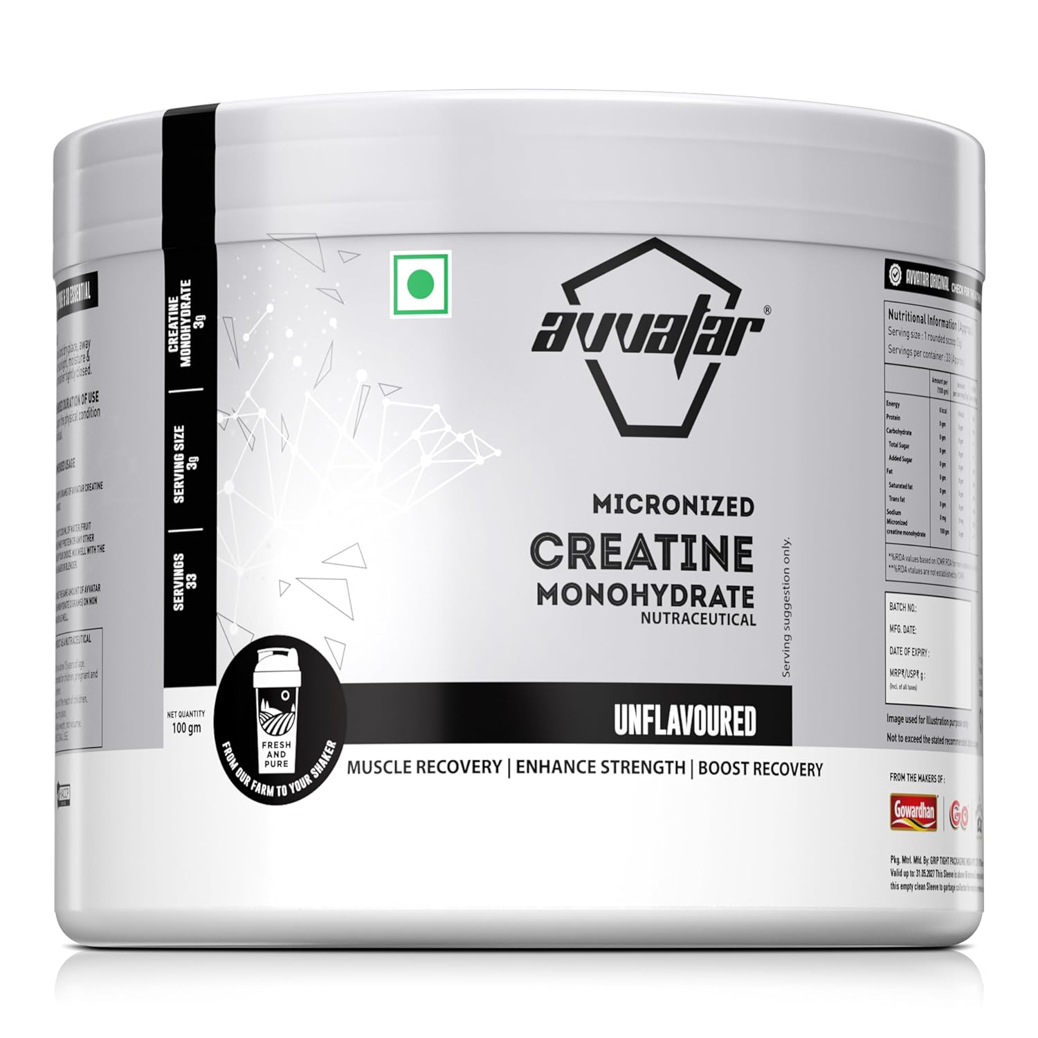 Avvatar Micronized Creatine Monohydrate supplement container on a white background