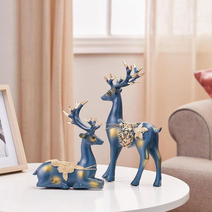 Amazon Basics Creative Resin Golden Reindeer Sculptures | Beautiful Home Decor Handicraft Resin | Elevates Energy of Your Room (Pack of 2, Blue)