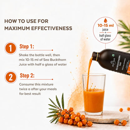 Sea Buckthorn Juice 425ml | Natural Wellness Drink with Vitamin C, Omega 3 6 7 9 & Antioxidants | Sea Buckthorn Ras for Immunity Support, Skin & Hair Wellness, Energy & Digestion | Dark Glass Bottle | No Added Preservatives
