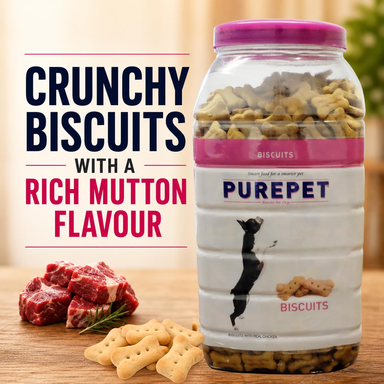 Purepet Dog Treats Biscuits 800g Pack for All Life Stages | Mutton Flavour | Active Behaviour | Oral Health | Training and Behaviour | Healthy Immune System