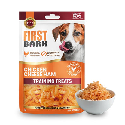 First Bark Dog Treats for Adult Dog & Puppy – Training Treats Bite-Sized Chicken Jerky for Dogs, Small Dogs & Shih Tzu | Puppy Treats & Dog Snacks –Chicken Cheese Ham (70g) x1