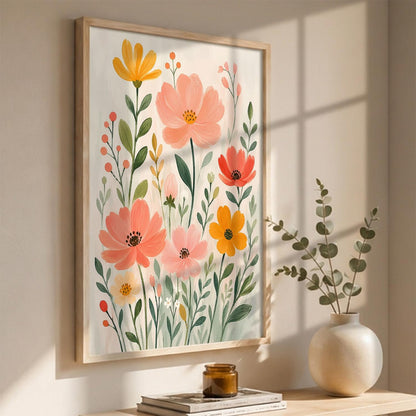 Decorative Floral Wall Art Painting With Frame | Floral Painting For Living Room Bed Room Hotel Wall Decor Digital Reprint (14X20 inch)