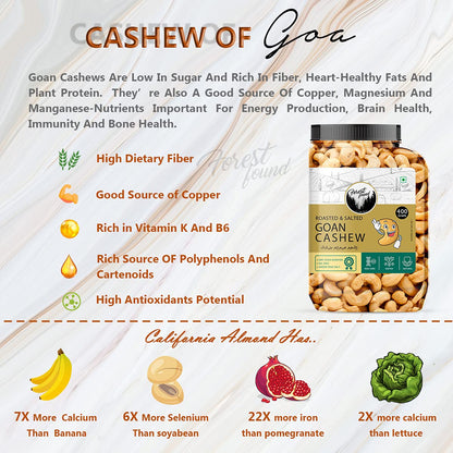Forest Found Oven Roasted Cashews | Premium W320 Grade Whole Kaju Dry, Oil-Free & Low Sodium | Crunchy Healthy Vegan Snack - Gluten-Free | Cashew Nuts