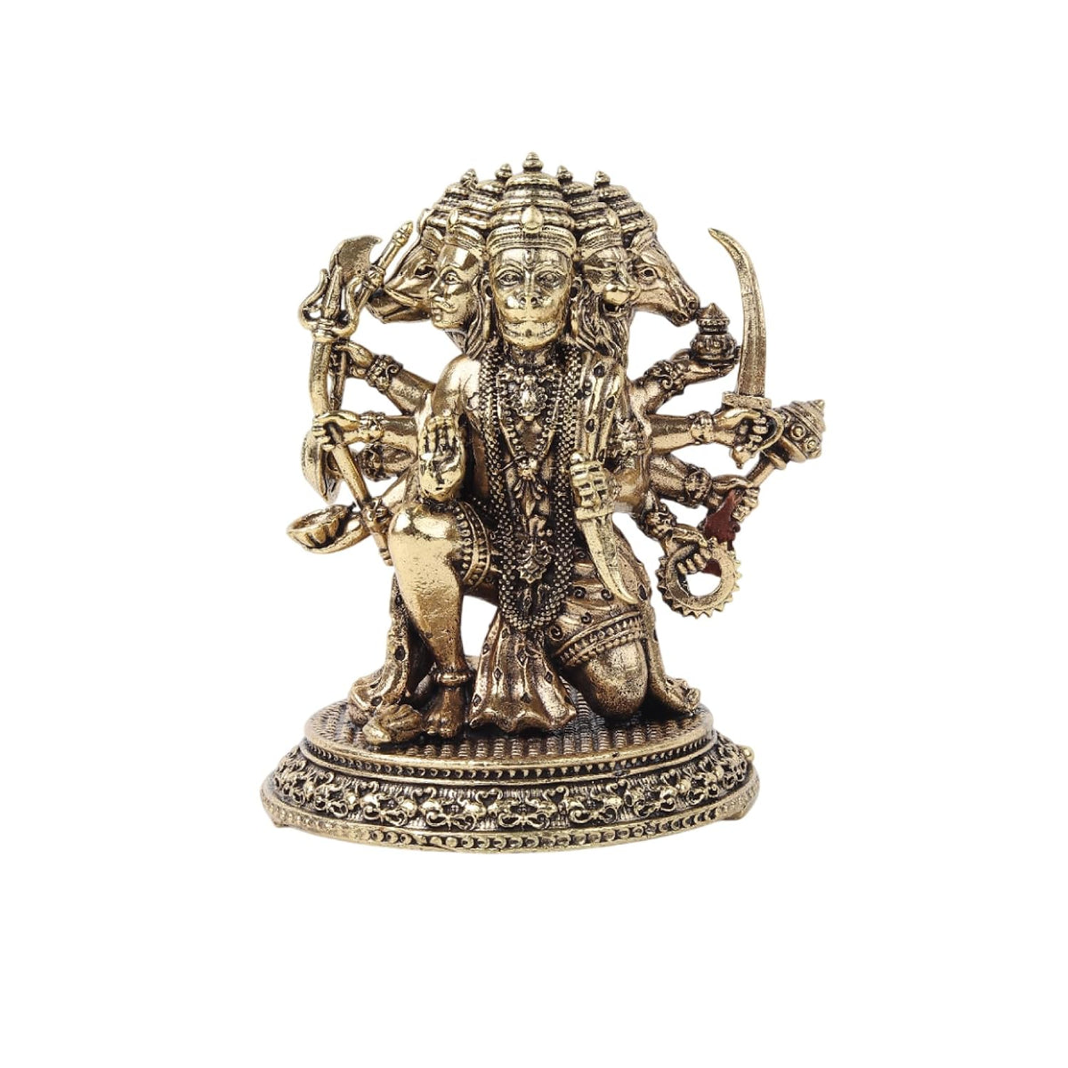 Brass Panchmukhi Hanuman Ji Idol | Handcrafted Hanuman Murti for Pooja Room | Home Temple & Festival Gift (Design01: L6 x W5.5 x H7 cm)