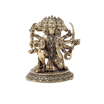 Brass Panchmukhi Hanuman Ji Idol | Handcrafted Hanuman Murti for Pooja Room | Home Temple & Festival Gift (Design01: L6 x W5.5 x H7 cm)