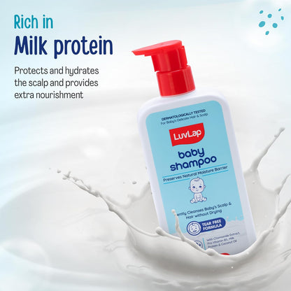 LuvLap Milky Soft Baby Shampoo - 400ml, Tear Free Formula, with Milk Protein, Vitamin E & Coconut Oil, Shea Butter & Chamomile, Gentle Care for Baby's Soft Hair, No Paraben, Dermatologically Tested