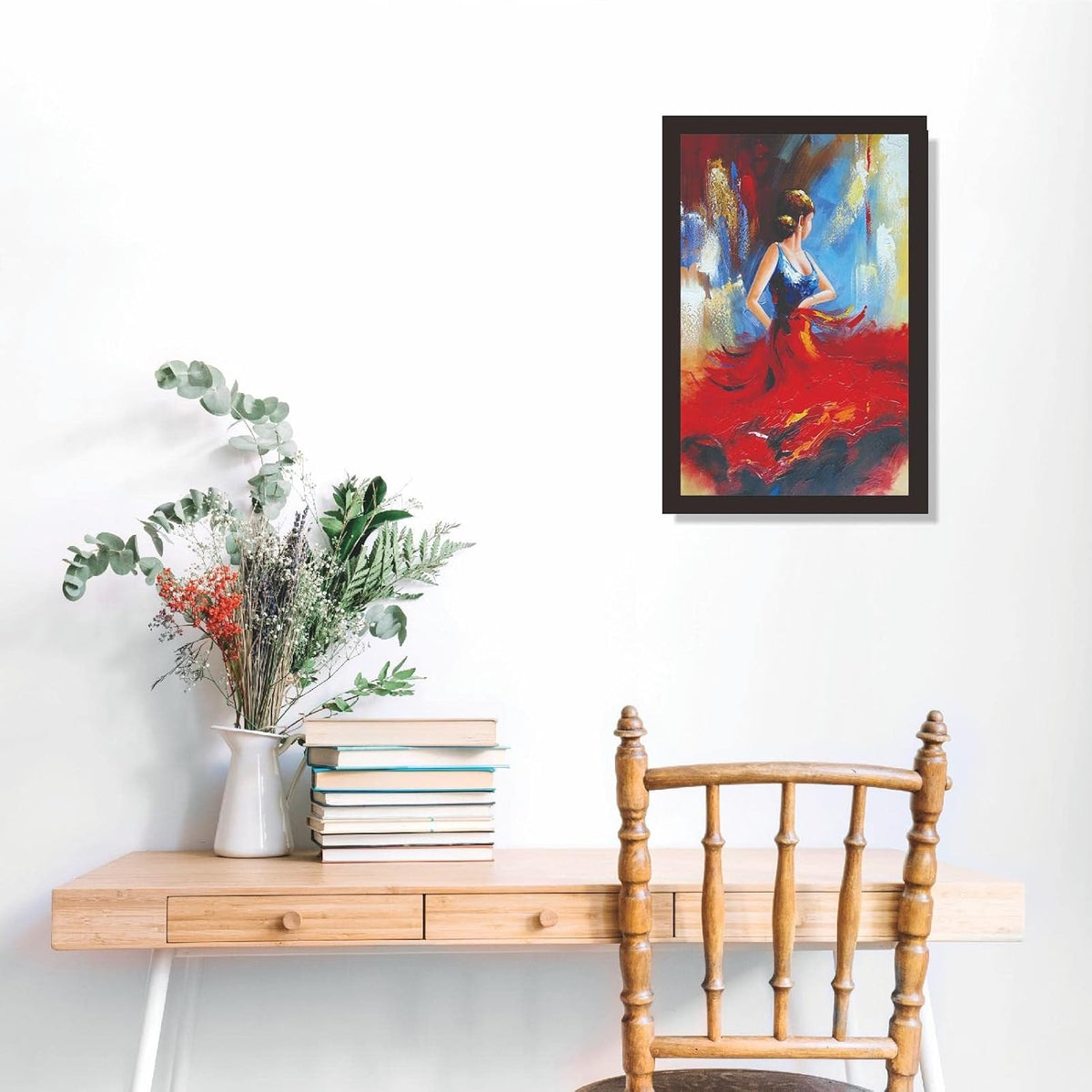 Dancing Girl in Red Skirt Blue Top Woman Lady Painting Photo Frame for Living Room, Bedroom, Home Decor and Wall Decoration (MM 2894, 30.5L x 20.3W cm, Paper, Without Plexi Glass)