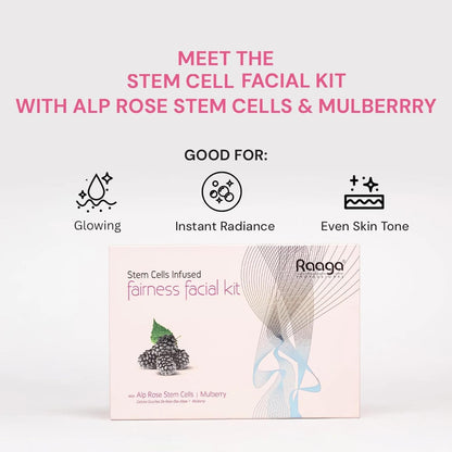 Raaga Professional Fairness Facial Kit | Infused with Alp Rose Stem Cells & Mulberry | Instant Glow & Skin Brightening | 61g