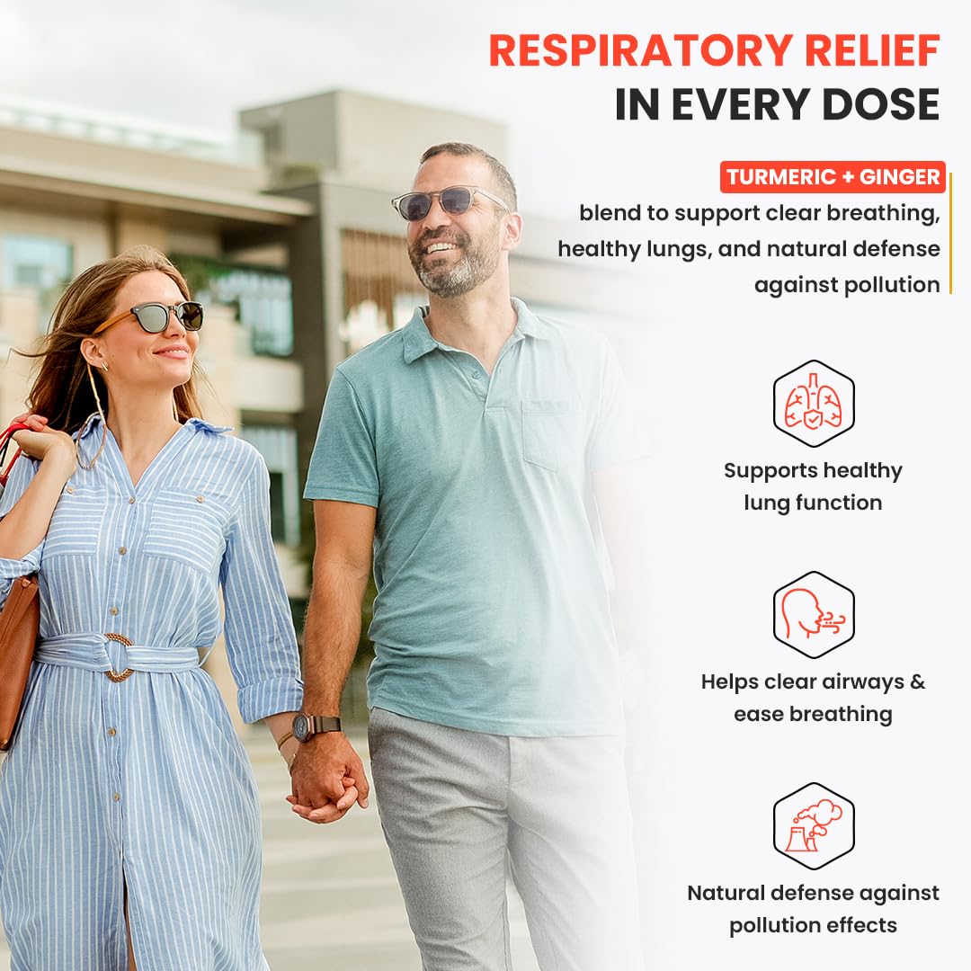 Man and woman holding hands with product advertisement about respiratory relief.