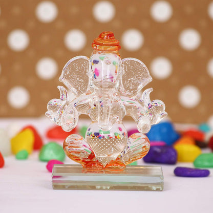 Orange and Transparent Double Sided Crystal Car Ganesha Showpiece