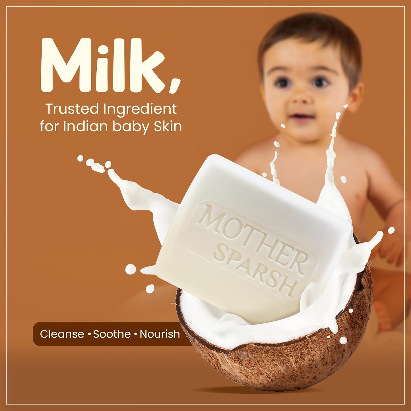 Mother Sparsh Milky Baby Bathing Soap Bar - 75g | Hypoallergenic pH 5.5 | Tear-Free Formulation | Prevents Dryness