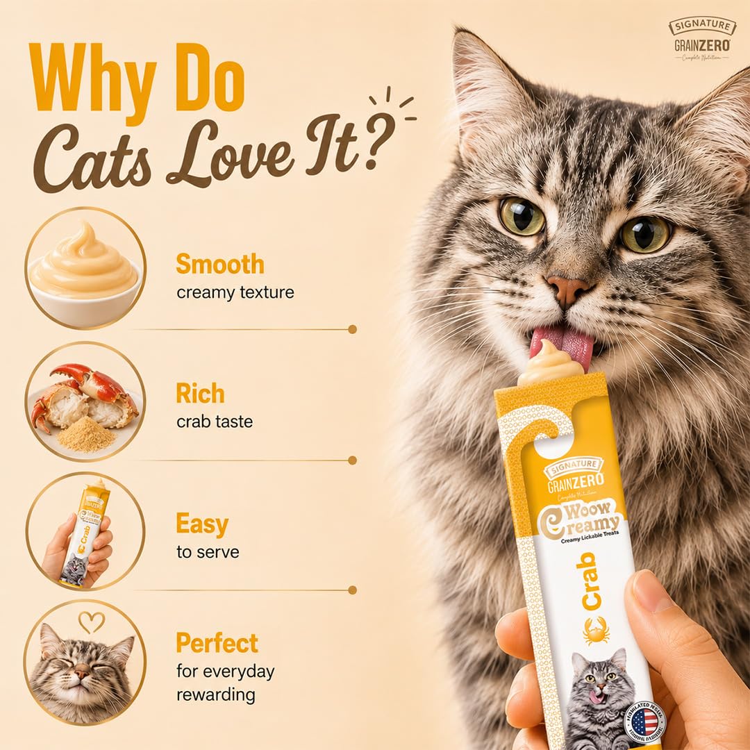 Grain Zero Creamy Lickable Cat Treats Crab, 360 Gm - 20 Sachet + 4 Free | Rich in Protein, Promotes Hydration, No Artificial Preservatives | Best for Training and Bonding |