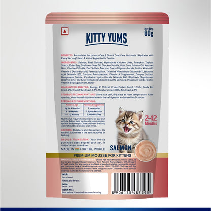 Kitty Yums Kitten Wet Mousse 80g | Salmon | Rich in Protein | Promotes Hydration & Easy to Digest | Grain Free | No Artificial Flavours | Packed with Essential Vitamins & Antioxidants